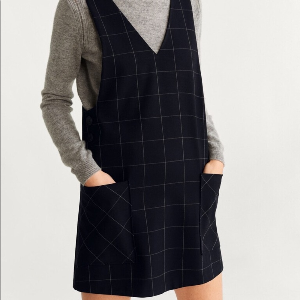 NWT Mango Two-pocket Check Overall Mini Dress US 4